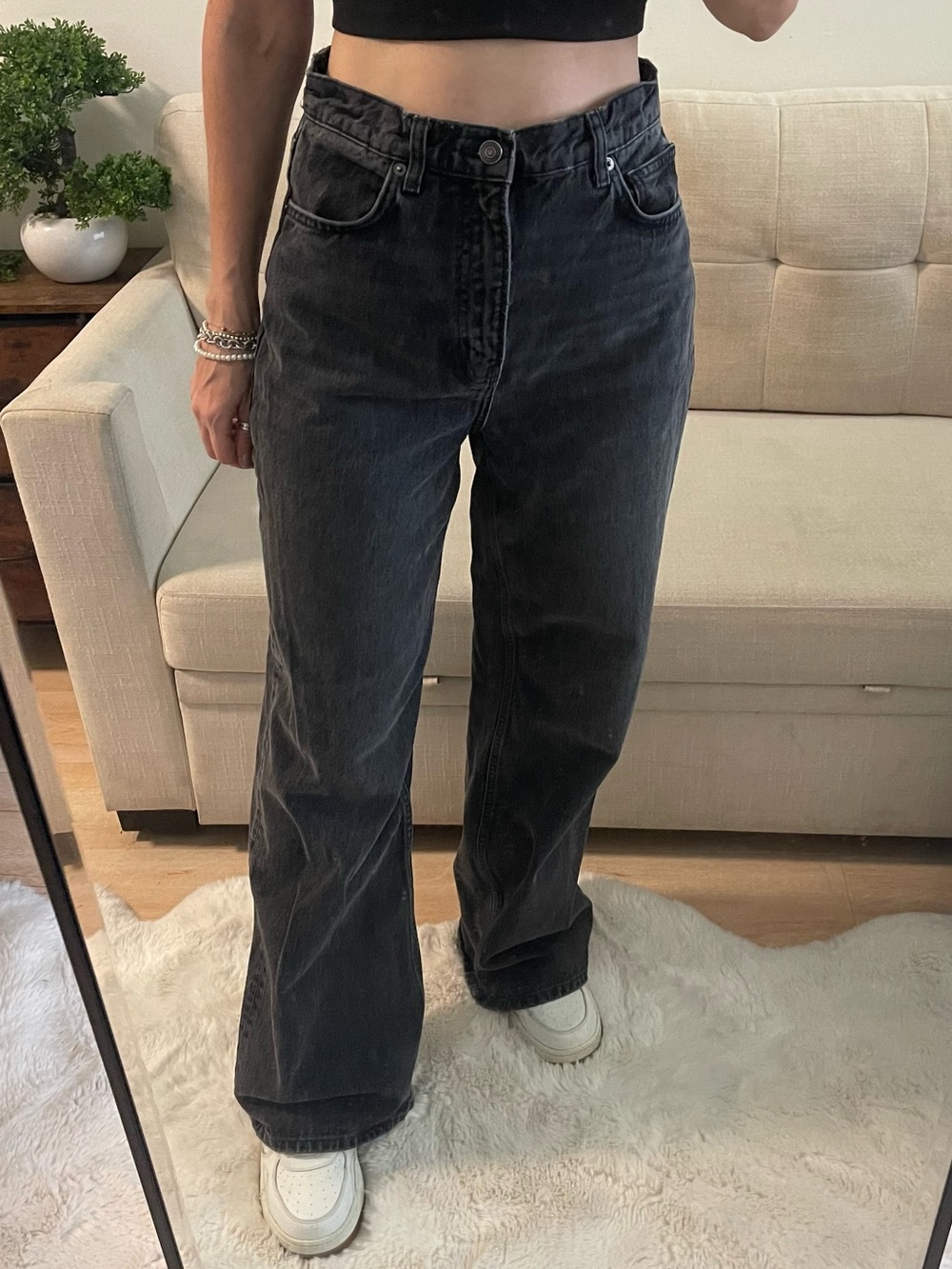 Reformation High Waisted Wide Leg Jeans Washed Black 27